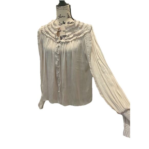 MNG MANGO BLOUSE RUFFLED SZ S LONG SLEEVE FLOWY ELASTIC CUFFS SOPHISTICATED Chic - Picture 14 of 16